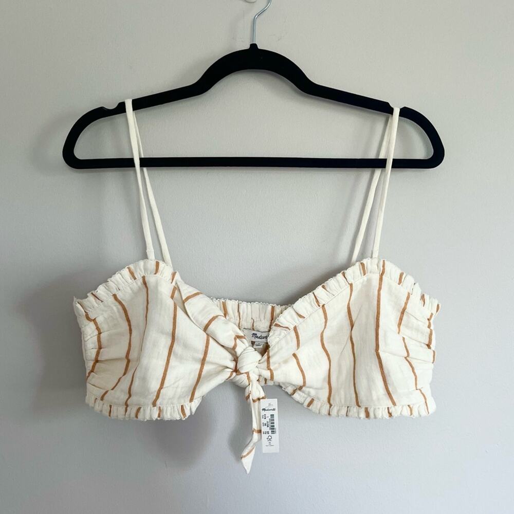 MADEWELL Lightspun Tie-Front Bandeau Top in Stripe Size L - Picture 4 of 6